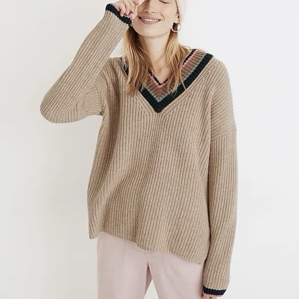 Madewell Tipped Forrest V-Neck Sweater Women's Size XS